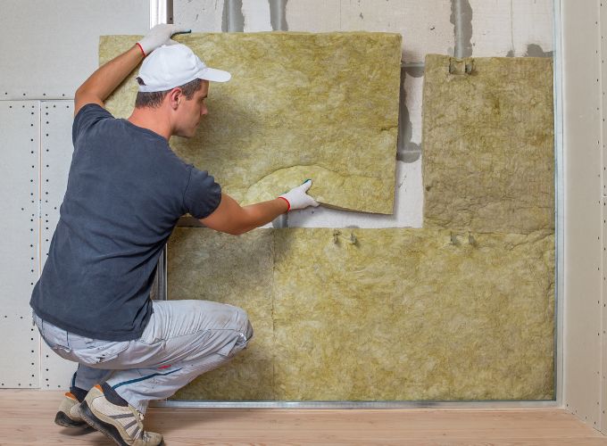 Installing rock wool in a wall