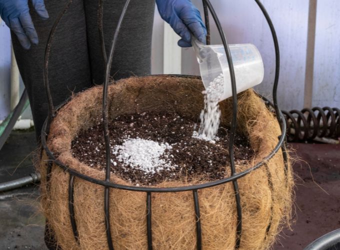 Abono de tierra húmeda con sustrato de perla para plantas