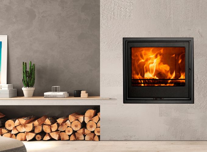 Decorative wall environment with wood burning stove insert