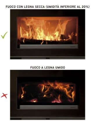 Fuoco con legna secca vs fuoco a legna umido