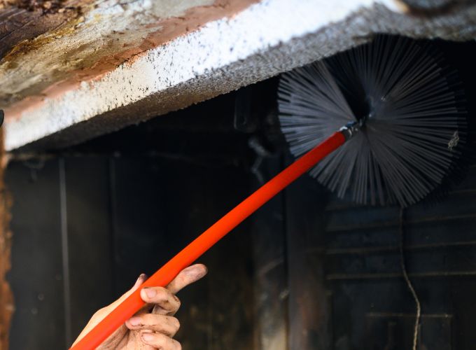 Sweeping the chimney sweep of the wood stove